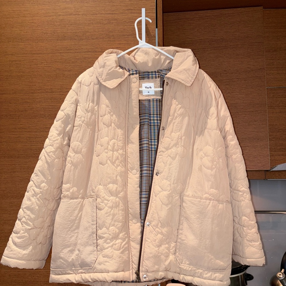 TACH Quilted Cream Jacket with Plaid Lining